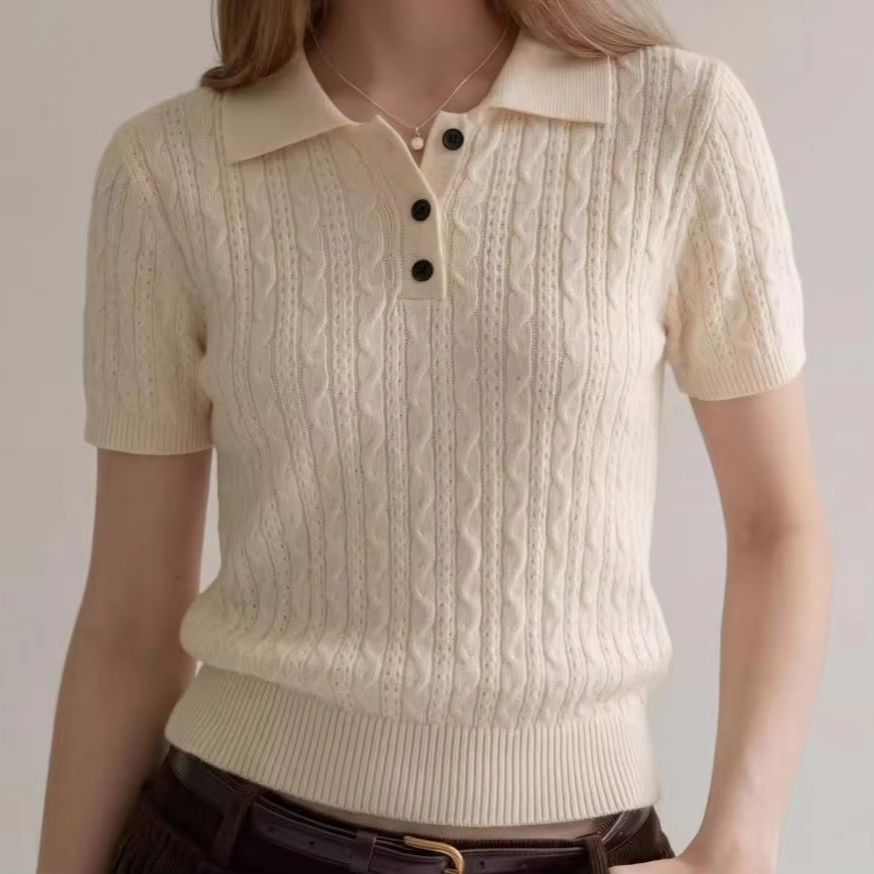 Polo in maglia a trecce stile  - Matcha recensione e prezzo
