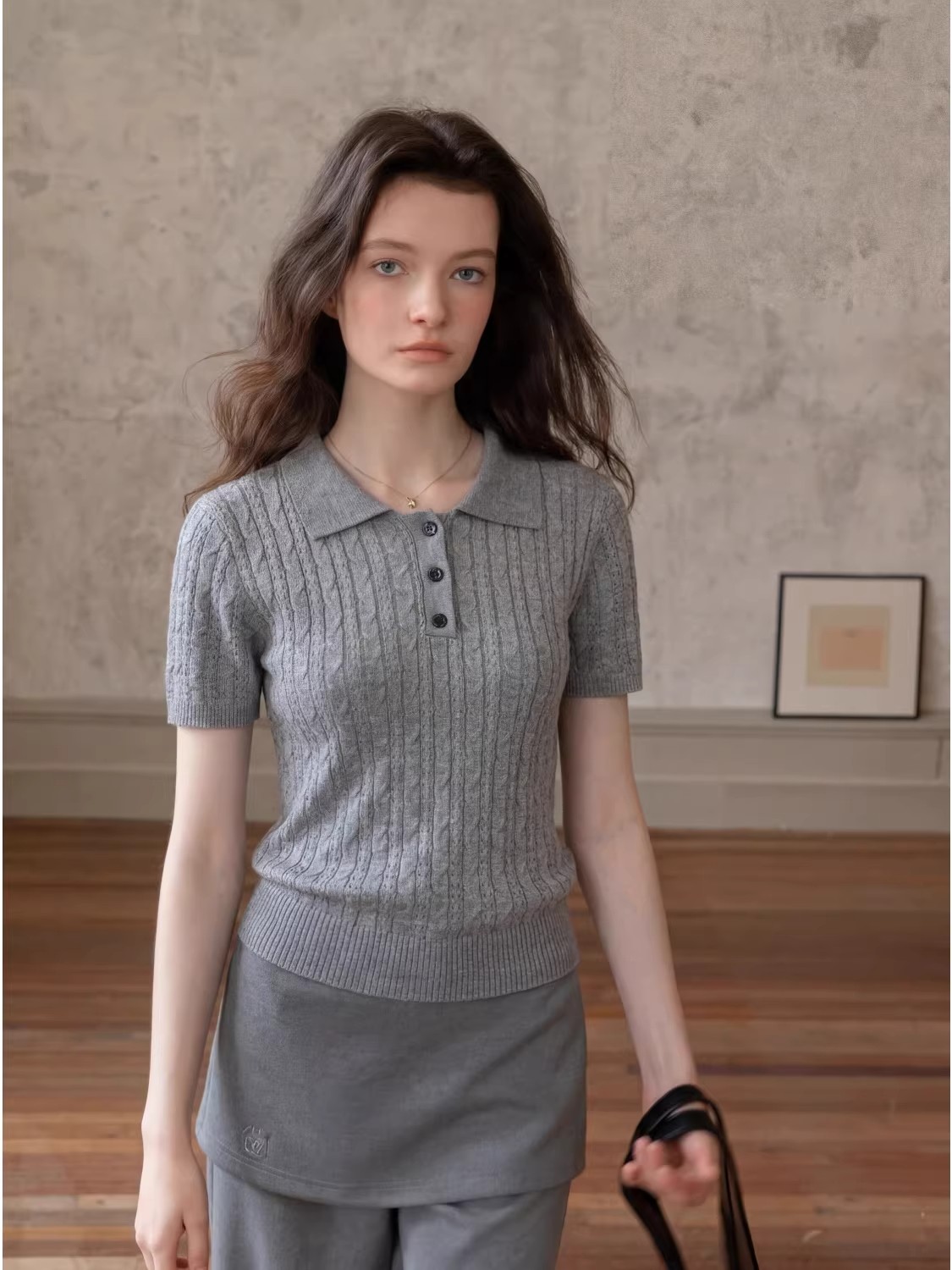 Polo in maglia a trecce stile  - Matcha recensione e prezzo