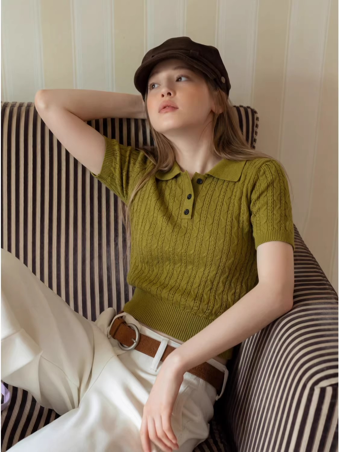Polo in maglia a trecce stile  - Matcha recensione e prezzo