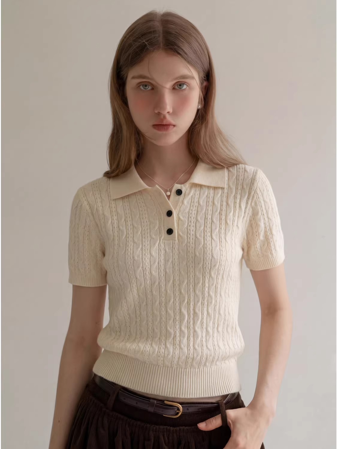 Polo in maglia a trecce stile  - Matcha recensione e prezzo